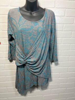 Soft Surroundings Teal and Gray Twist-Front Floral Tunic